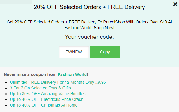 Fashion World discount code