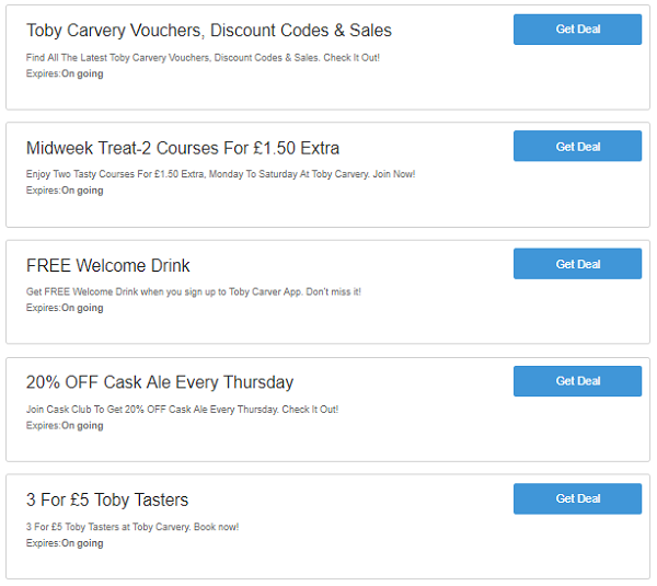 Toby Carvery vouchers