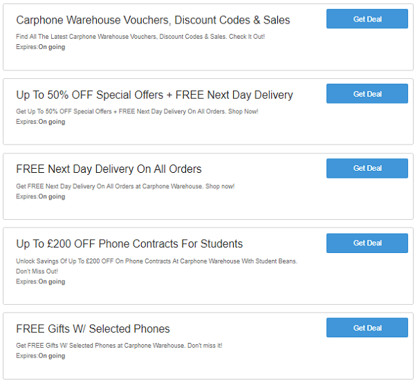 Carphone Warehouse discount codes 