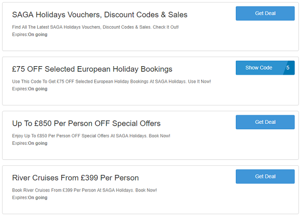 SAGA holidays discount codes