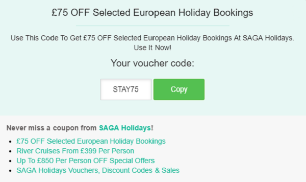 SAGA holidays discount code