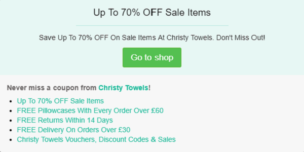 Christy Towels discount code