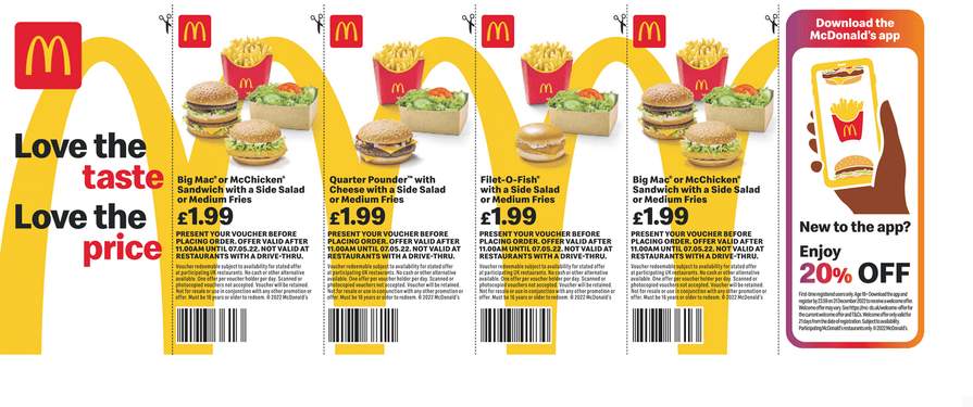 Mcdonald's Vouchers 1.99 Code &amp; 2.99 Voucher 2025